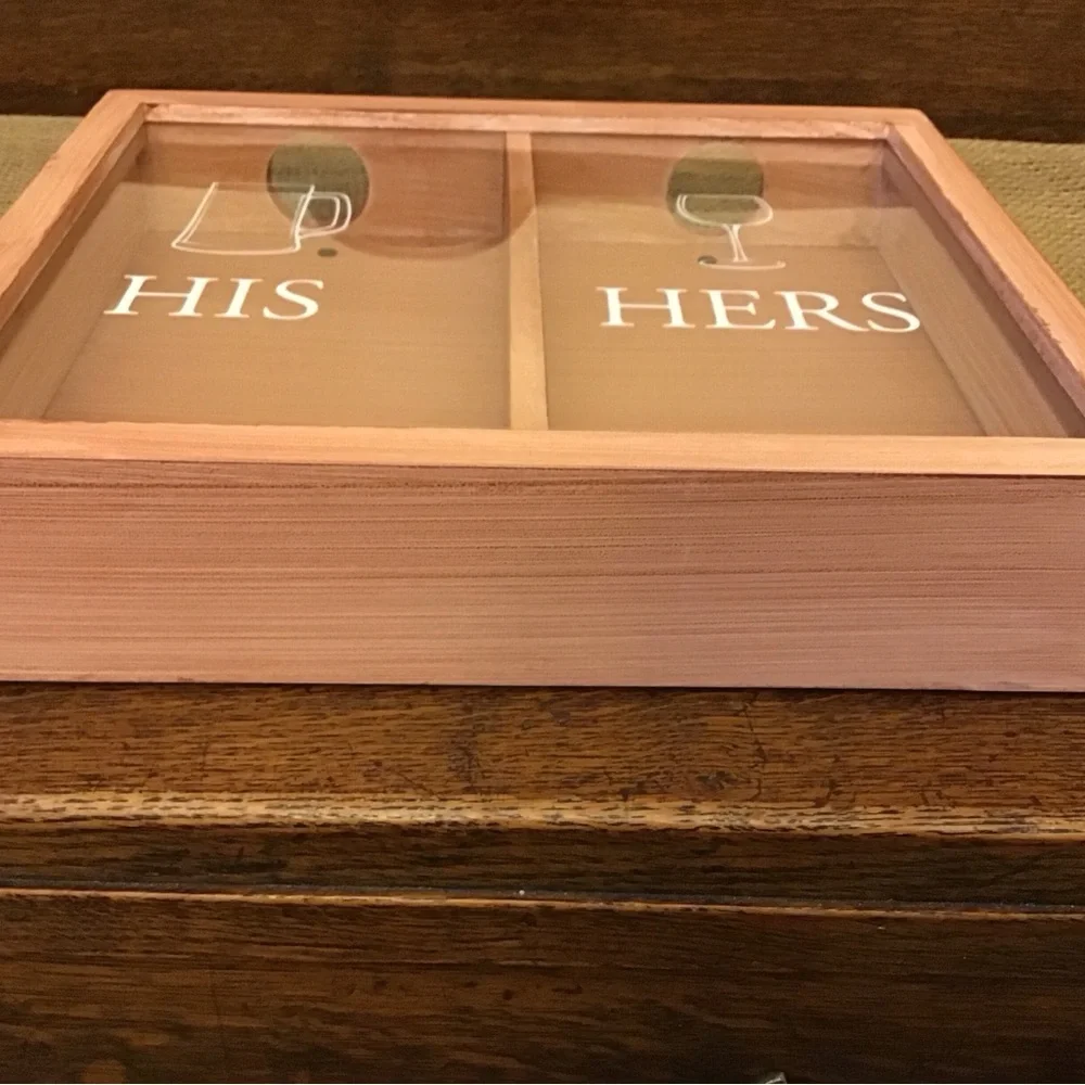 NWT His Hers Bottle Cap and Wine Cork Wooden Shadow Box
